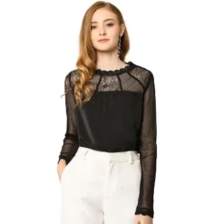 Allegra K Women's Elegant Lace Sleeve Top Scalloped Trim Summer Casual Chiffon Blouse -Allegra K GUEST 0e599713 9a1e 4982 9a68 cd3e348c4552