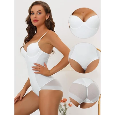 Allegra K Women's Adjustable Straps Tummy Control Shaping Mesh Leotard With Bra 2 Allegra K Women's Adjustable Straps Tummy Control Shaping Mesh Leotard With Bra - Image 2