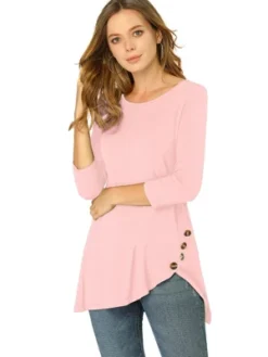 Allegra K Women's 3/4 Sleeve Round Neck Button Decor Casual Stretchy Tunic Tops 31 Allegra K Women's 3/4 Sleeve Round Neck Button Decor Casual Stretchy Tunic Tops -Allegra K GUEST 0ec3ecc8 2957 49bf a380 46da24a31ac9