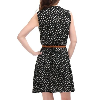 Allegra K Women's Floral Sleeveless Half Placket Above Knee Belted Summer Dress 4 Allegra K Women's Floral Sleeveless Half Placket Above Knee Belted Summer Dress - Image 4
