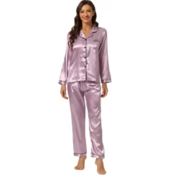 Allegra K Women's Satin Button Down Sleepshirt With Pants Halloween Pajama Set -Allegra K GUEST 101377c3 6889 4f91 96a5 1a23f3fcaa84