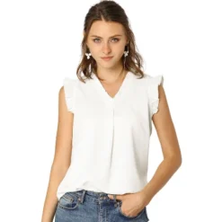 Allegra K Women's Ruffled Sleeveless Work Business Vintage Blouses -Allegra K GUEST 10450e66 06ad 4f62 8b42 fc4e0ef54d1e