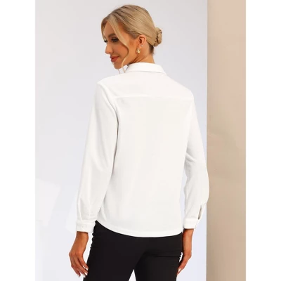 Allegra K Women's Collared Long Sleeve Button Down Work Office Blouse 2 Allegra K Women's Collared Long Sleeve Button Down Work Office Blouse - Image 2