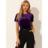 Allegra K Women's Velvet Crew Neck Short Sleeve Casual Blouse