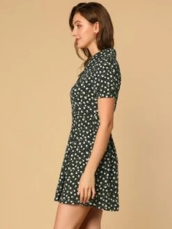 Allegra K Women's V Neck Short Sleeve Button Front Summer Floral Shirt Dresses -Allegra K GUEST 10991650 f65e 4f99 bf4c cad465e5a3fc