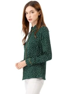 Allegra K Women's Printed Long Sleeve Piped Button Down Office Shirt -Allegra K GUEST 109b1bdc d881 4040 84cb ccd8c85933d6