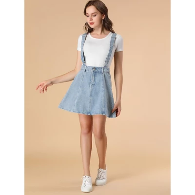 Allegra K Women's Denim A-Line Adjustable Strap Braces Mini Suspender Skirt 2 Allegra K Women's Denim A-Line Adjustable Strap Braces Mini Suspender Skirt - Image 2