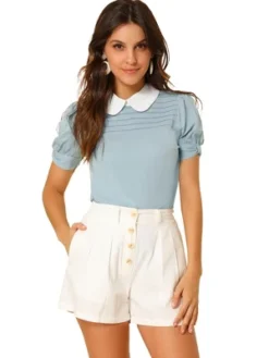 Allegra K Women's Vintage Peter Pan Collar Contrast Puff Short Sleeve Blouse -Allegra K GUEST 11701c66 755f 48d8 b8f8 f68d1b64c2b6
