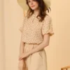 Allegra K Women's Peasant Floral Dotted Stand Collar Puff Sleeve Keyhole Casual Vintage Blouse