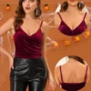 Allegra K Women's Wrap Crop Spaghetti Strap Velvet Cami Tops