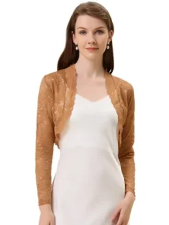 Allegra K Women's Crop Scalloped Hem Floral Lace Sheer Long Sleeve Shrugs -Allegra K GUEST 11edd908 f48b 4392 a17a 24848d799c2e