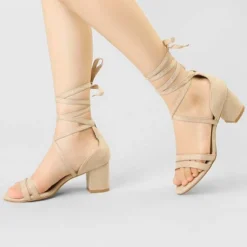 Allegra K Women's Open Toe Color Block Heel Lace Up Sandals