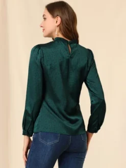 Allegra K Women's Dots Print Long Sleeve Stand Collar Vintage Blouse -Allegra K GUEST 12679bff 5f23 4332 905c 89802fbe46de