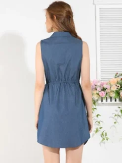 Allegra K Women's Collar Button Down Tie Waist Above Knee Chambray Shirt Dress -Allegra K GUEST 12864610 aead 479b bc12 6ae022cdd22f
