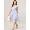 Allegra K Women's Floral Chiffon Elastic Waist V Neck Ruffled Hem Dress