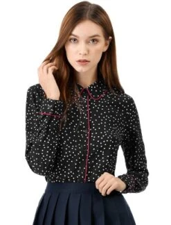 Allegra K Women's Printed Long Sleeve Piped Button Down Office Shirt -Allegra K GUEST 12d0fbea f667 46ea a7fc f0e4eca90d0b