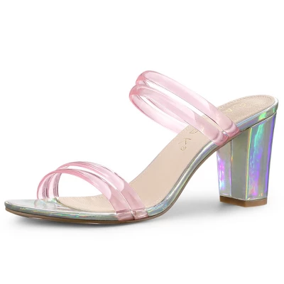 Allegra K Women's Clear Strappy Slide Mule Block Heel Sandal 10 Allegra K Women's Clear Strappy Slide Mule Block Heel Sandal - Image 10