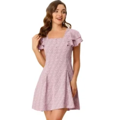 Allegra K Women's Ruffled-Sleeve Square Neck Pleated Casual Floral Mini Dress -Allegra K GUEST 12f6cdae f8a1 4fa1 bce2 45cba73572ff