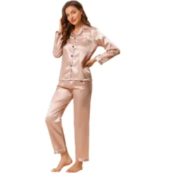 Allegra K Women's Satin Button Down Sleepshirt With Pants Halloween Pajama Set -Allegra K GUEST 130198ca a686 4d64 9cd4 a18cd976ba01