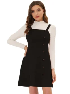 Allegra K Women's Faux Suede Button Decor A-Line Mini Overall Dress -Allegra K GUEST 1306b48f d0ea 4f42 8cde 510d59070c46