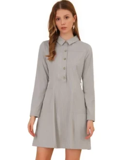 Allegra K Women's Half Placket Long Sleeve Casual Shirt Dress With Belt -Allegra K GUEST 139b7f77 18c9 49e3 bac9 5cedb81459ac