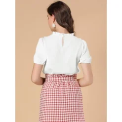 Allegra K Women's Ruffle Frilled Crochet Lace Panel Mock Neck Short Sleeve Shirt Blouse -Allegra K GUEST 13eeb86b 6500 4074 8bb5 dde48fde592a