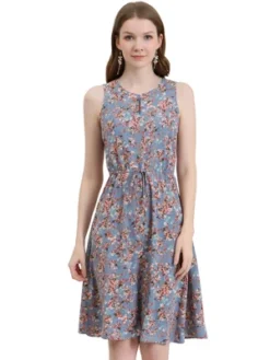 Allegra K Women's Floral Printed Split Neck Drawstring Waist Sleeveless A-Line Midi Dress 34 Allegra K Women's Floral Printed Split Neck Drawstring Waist Sleeveless A-Line Midi Dress -Allegra K GUEST 13f3c042 0abd 4fa1 b2a8 d316919dca2a