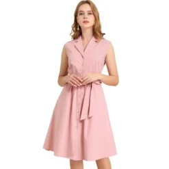 Allegra K Women's Sleeveless Notched Lapel Belted Business Office Midi Shirt Dress -Allegra K GUEST 13fffac5 b9ea 46d9 9007 0329fb0f1890
