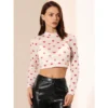 Allegra K Women's Semi-Sheer Party Heart Crop Tops Mesh Blouses