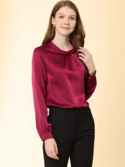 Allegra K Women's Ruched Long Sleeve Office Work Satin Blouses -Allegra K GUEST 145f9eb3 984e 4138 9519 3752270a3845
