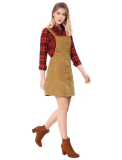 Allegra K Women's Corduroy Button Front A-Line Bib Overall Pinafore Skirts -Allegra K GUEST 1482cc80 2f2f 435e 9bee d1b687b5c75e