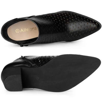 Allegra K Women's Perforated Chunky Heels Zipper Western Ankle Booties 4 Allegra K Women's Perforated Chunky Heels Zipper Western Ankle Booties - Image 4