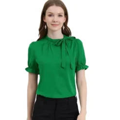 Allegra K Women's Bow Tie Neck Elegant Office Short Sleeve Blouse -Allegra K GUEST 14d23f6e 8241 41e7 a19e c3dc5b330e94
