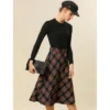 Allegra K Women's Tartan Plaid High Waist Belted Vintage A-Line Midi Skirt