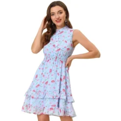 Allegra K Women's Floral A-line Smocked Waist Tiered Ruffled Chiffon Mini Dress -Allegra K GUEST 153d02b9 494a 457f bbc3 90df06f8126e