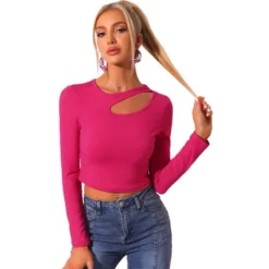Allegra K Women's Casual Long Sleeve Cut Out Slim Fitted Basic Crop Tops -Allegra K GUEST 155de5c2 193a 4b30 b4c6 5ad5ab2b0a7b