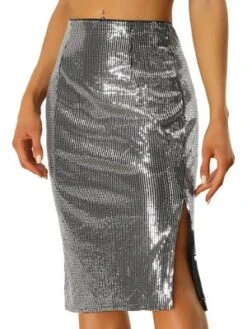 Allegra K Women's Sparkle Sequin Side Slit Party Midi Skirts -Allegra K GUEST 1592aae4 9f0e 4023 84fa e05b2093dd08