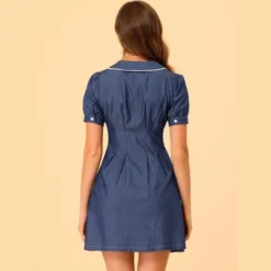 Allegra K Women's Chambray Puff Button Front Flare A-line Mini Shirt Dresses -Allegra K GUEST 1598d5af d085 46c0 a148 e73d79bd8bdc