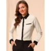 Allegra K Women's Contrast Collar Shirt Chiffon Long Sleeve Work Office Blouse