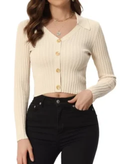 Allegra K V Neck Crop Sweater Tops For Women's Ribbed Knit Casual Long Sleeve Solid Sweater Pullover Top -Allegra K GUEST 15e22d9e 9372 4a87 91f4 815be9360888