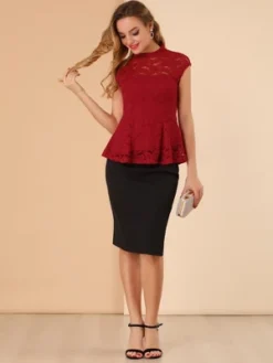 Allegra K Women's Mock Neck Cap Sleeve Crochet Lace Peplum Blouse -Allegra K GUEST 15f26b3c 0b40 4319 b920 b433664ccfd0