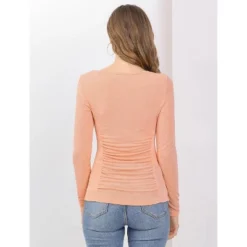 Allegra K Women's Round Neck Long Sleeves Ruched Blouse Casual Fitted Top -Allegra K GUEST 15fa1cc6 0689 423d adc4 ef9e28d3dd4c