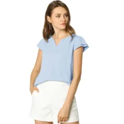 Allegra K Women's Work Business Casual Plain Cap Sleeve Blouse -Allegra K GUEST 1644e794 ad99 40a8 b21f 4dc344a674d5