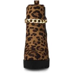 Allegra K Women's Platform Chain Decor Zipper Chunky High Heel Chelsea Boots