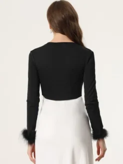 Allegra K Women's Tie Front Long Sleeve Faux Feather Cuff Open Navel Cardigan 10 Allegra K Women's Tie Front Long Sleeve Faux Feather Cuff Open Navel Cardigan -Allegra K GUEST 17657d80 c4b7 4e63 9209 a852f7cf2bc2