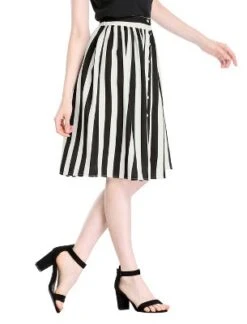Allegra K Women's Stripes Button Front Elastic Back A-Line Midi Skirt -Allegra K GUEST 17bc89c5 3eeb 43da ada5 8d20cddc7dc8