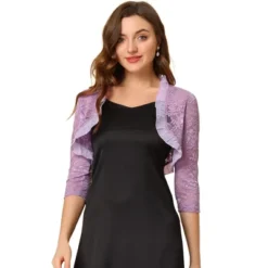 Allegra K Women's Elegant Ruffle Collar Sheer Floral Lace Crop Shrug -Allegra K GUEST 17f90b65 15f0 4f90 aafe a94746f3a5eb