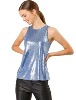 Allegra K Women's Party Shiny Sleeveless Club Metallic Tank Top -Allegra K GUEST 1822fcdb 5f3d 4c6d 941f 0f73208bd062