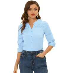 Allegra K Women's 3/4 Sleeve Crochet Trim Work Blouse -Allegra K GUEST 182bc53a 4295 4d0d ba95 c0c58dec12ca