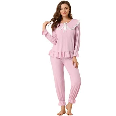 Allegra K Women's Sleepwear Lounge Peter Pan Collar Long Sleeve Ruffle Pajama Set 7 Allegra K Women's Sleepwear Lounge Peter Pan Collar Long Sleeve Ruffle Pajama Set - Image 7